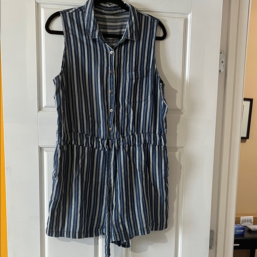 Navy Striped Sleeveless Romper